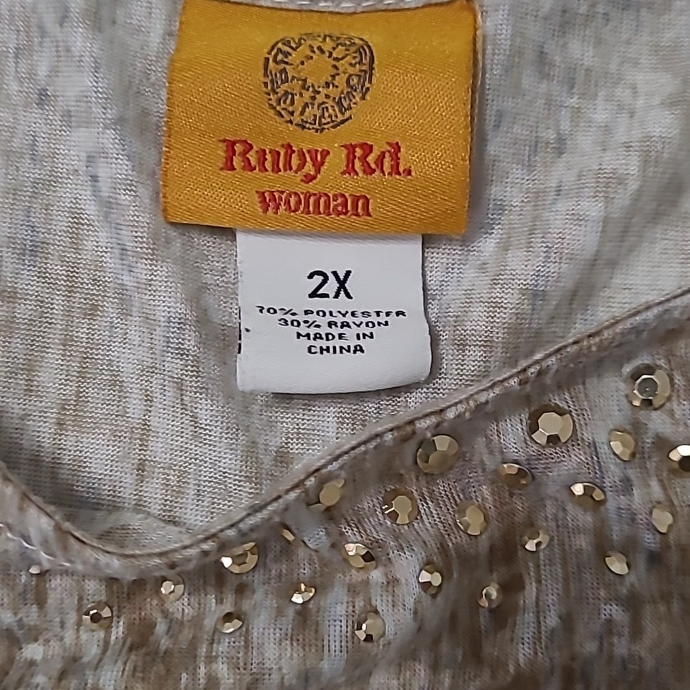 Ruby Rd Gold/Grey/Black Gradient Patterned Asymmetrical Blouse size 2X - Picture 3 of 6